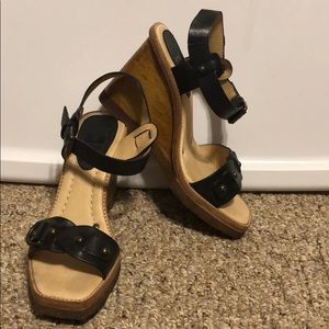 Frye Leather & Wooden Wedges. Size 7.5.